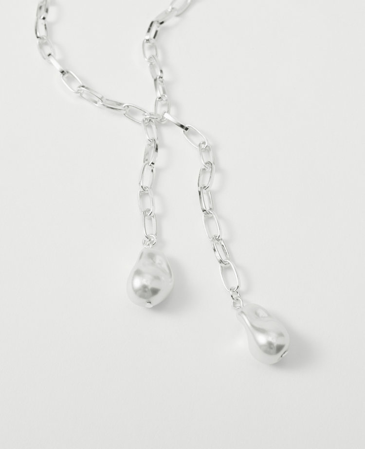 Double Pearl Lariat Necklace