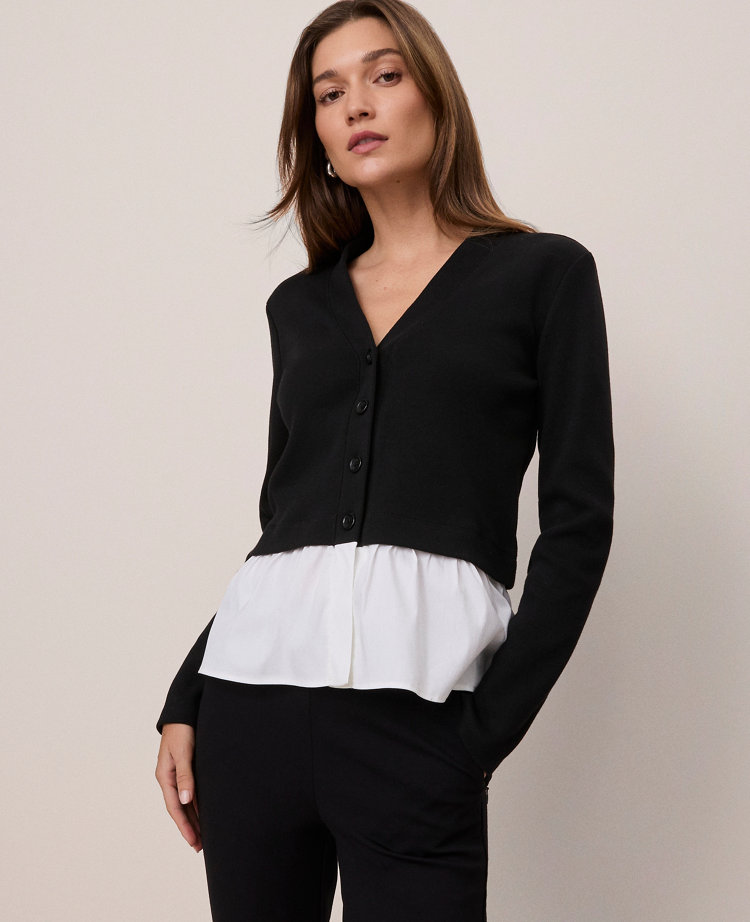 Weekend Collection Mixed Media Peplum Cardigan