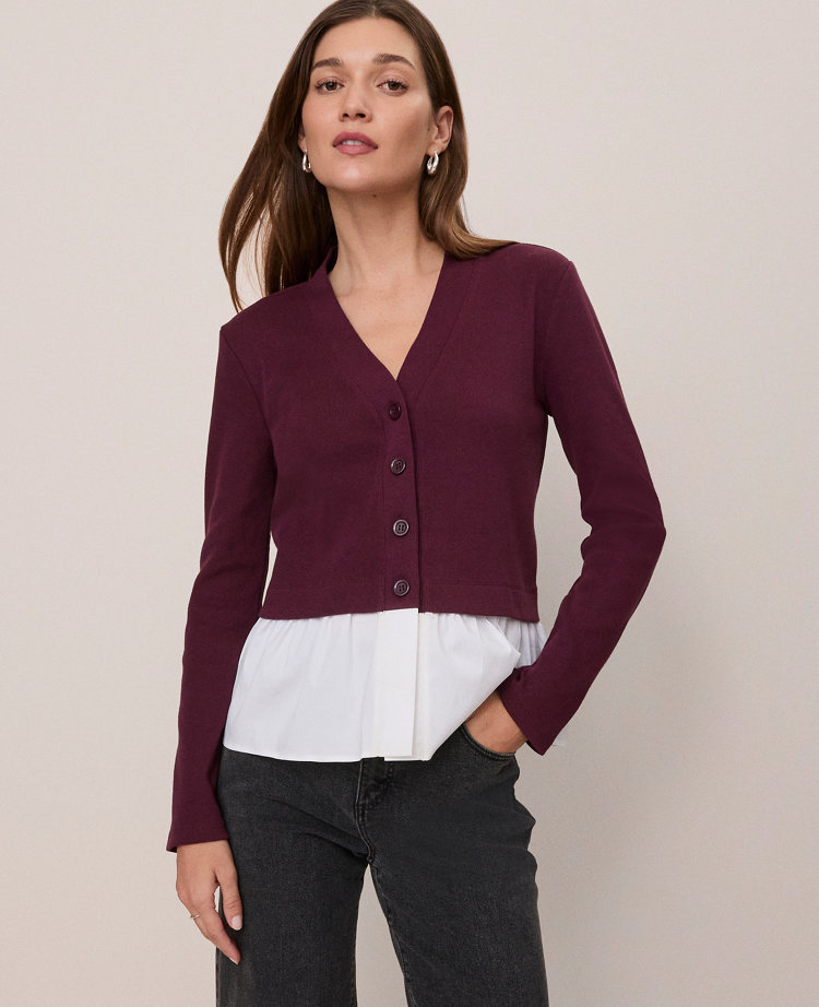 Weekend Collection Mixed Media Peplum Cardigan