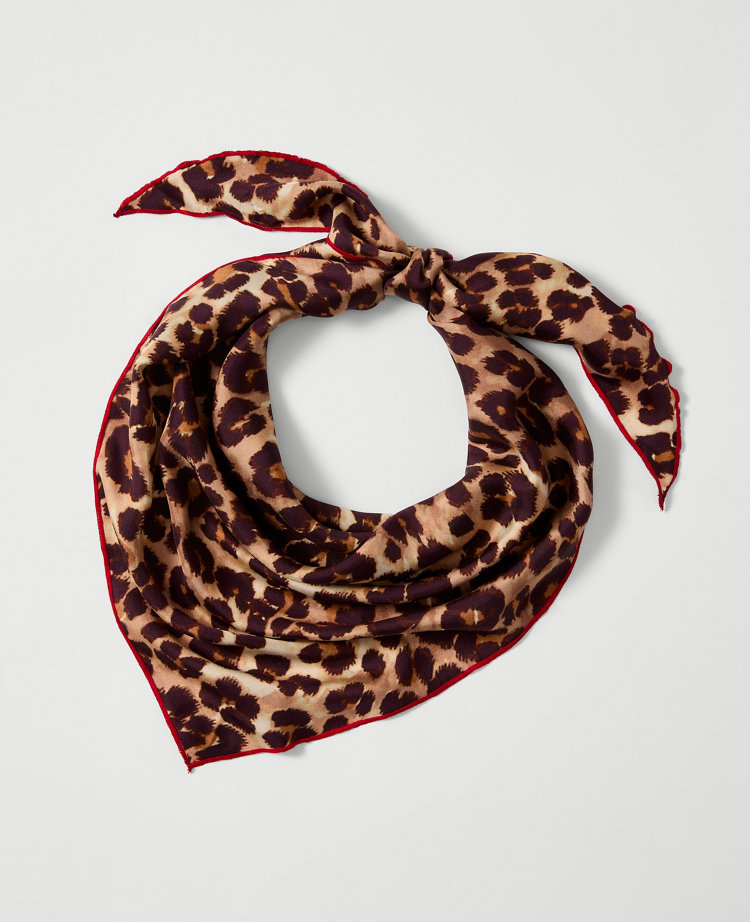 Ann Taylor Animal Print Triangle Silk Scarf Brown Multi Women's