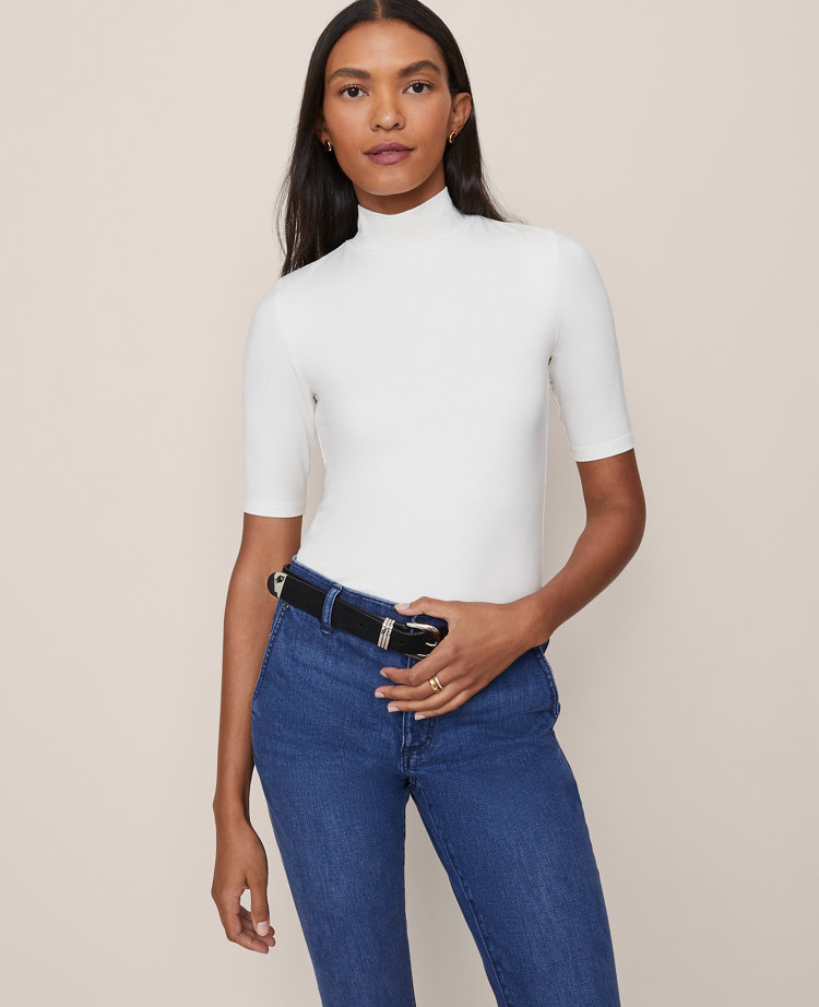 Mock Neck Elbow Sleeve Top