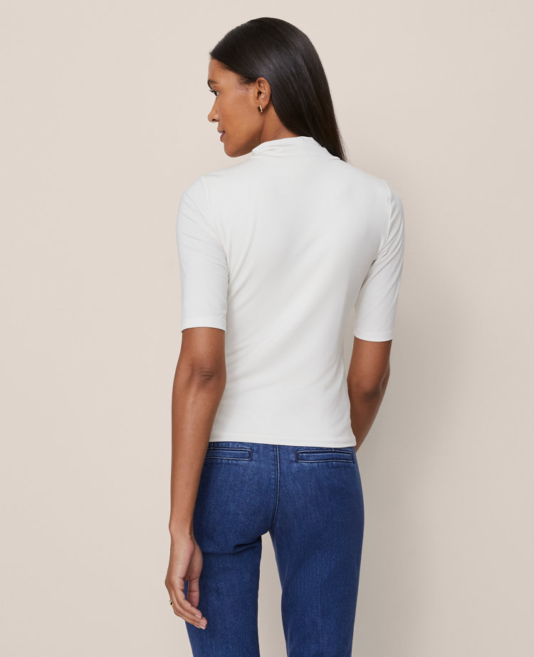 Mock Neck Elbow Sleeve Top