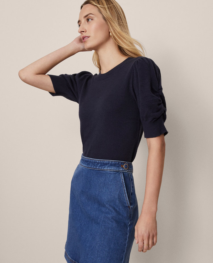 Ann Taylor Weekend Collection Ruched Sweater Tee In Black