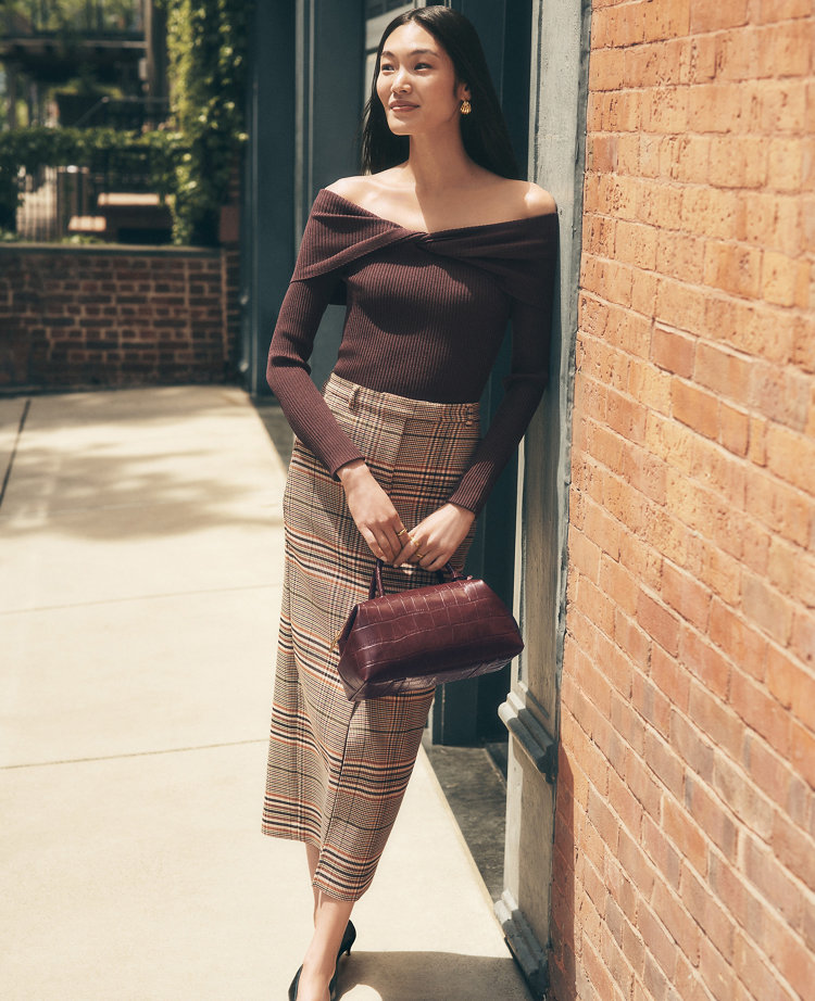 The Petite Trouser Column Midi Skirt in Plaid