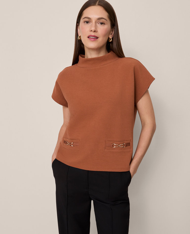 Horsebit Mock Neck Top
