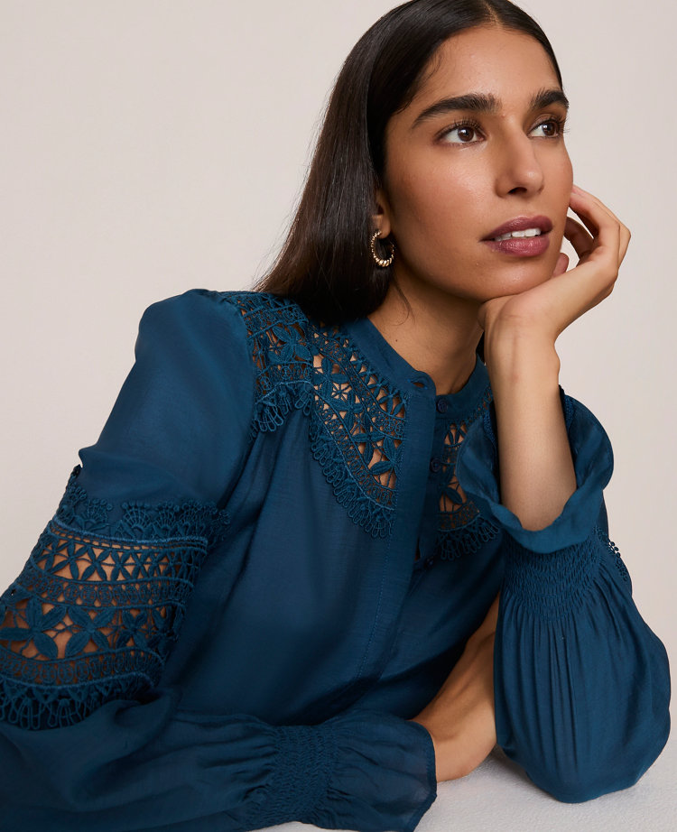Petite Lace Trim Blouse