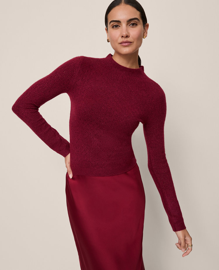 Petite Pointelle Mock Neck Sweater