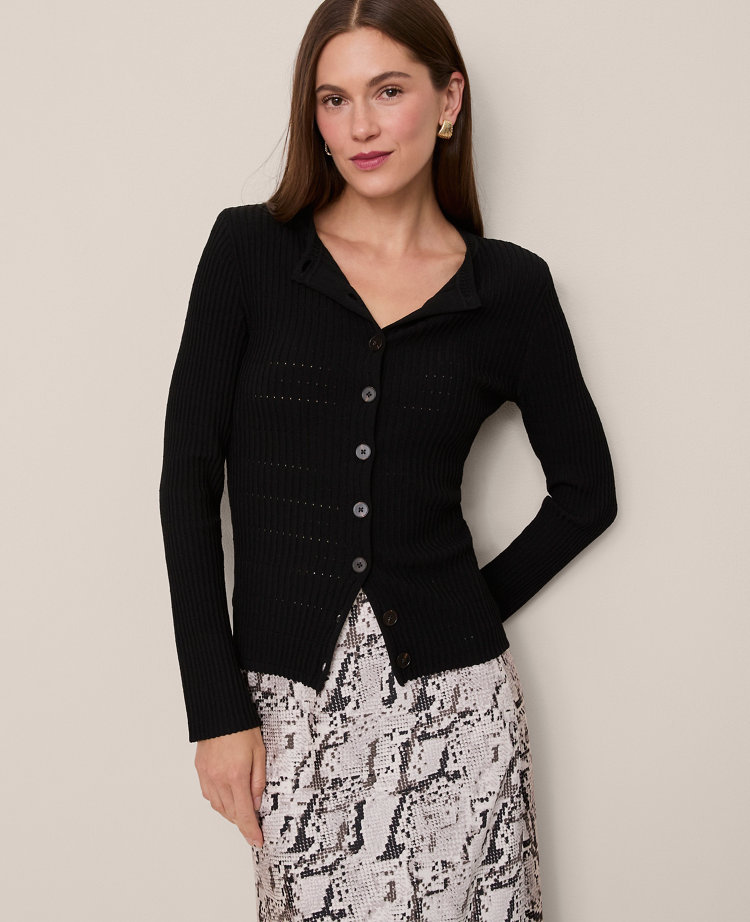 Petite Ribbed Crew Neck Cardigan