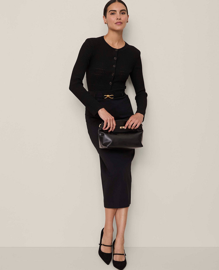 Petite Ribbed Crew Neck Cardigan