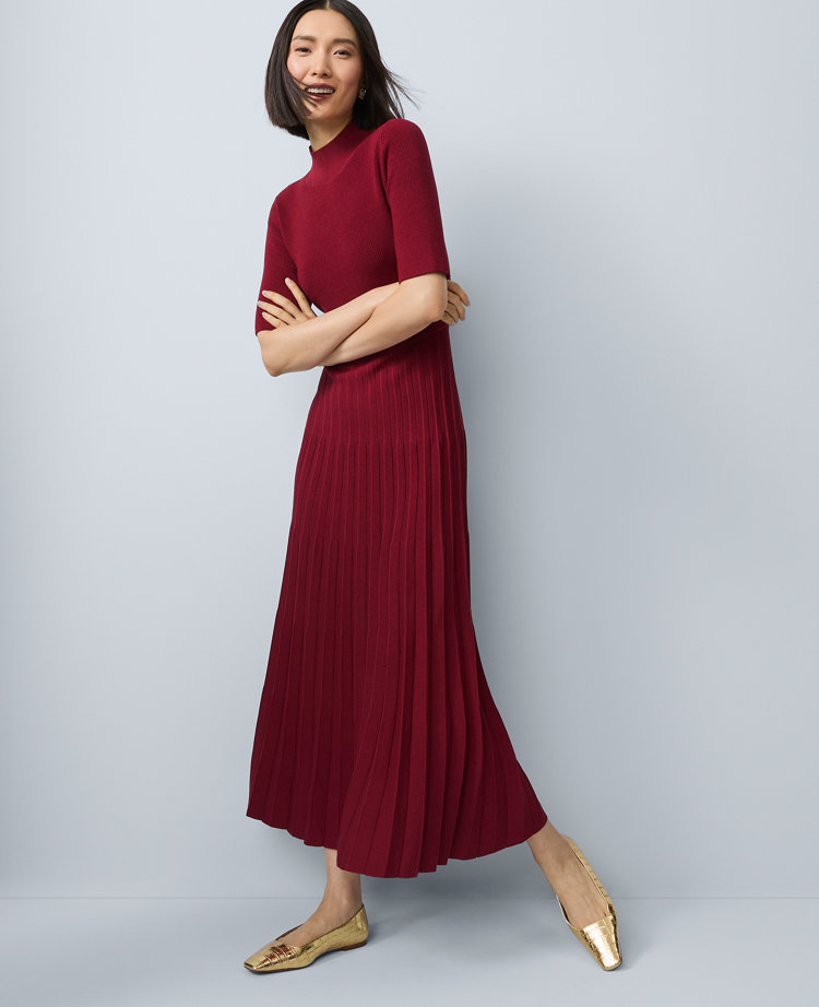Mock Neck Pleated Sweater Dress carousel Product Image 1
