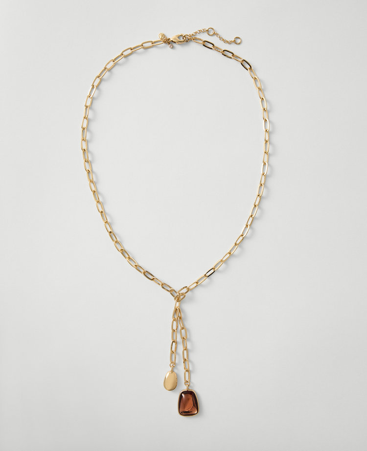 Metal Gem Lariat Necklace