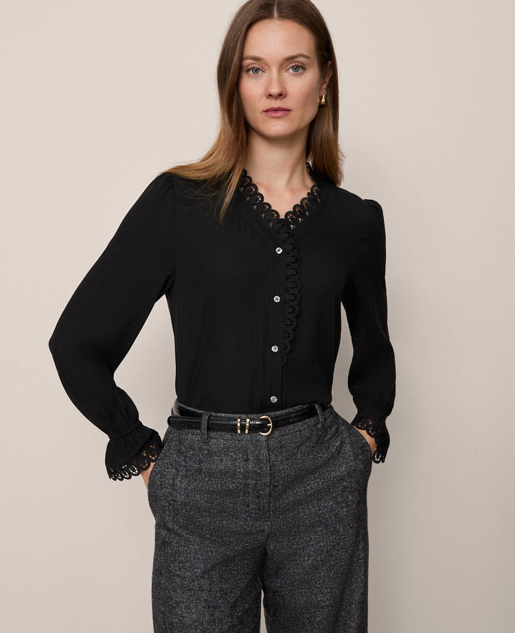 Petite Lace Ruffle Trim Blouse