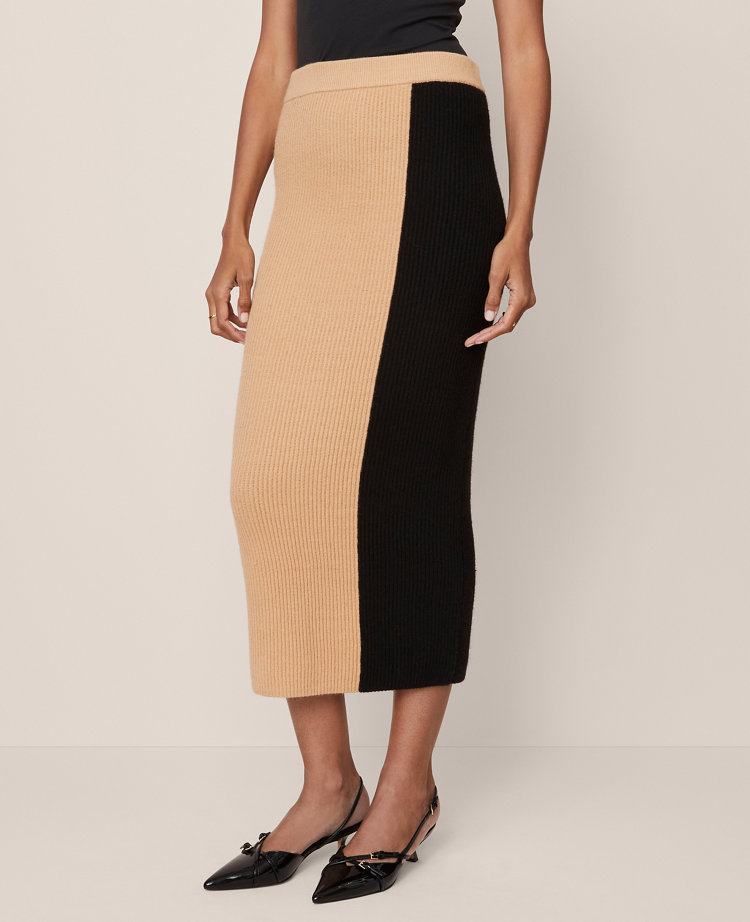 Color Block Ribbed Pencil Skirt