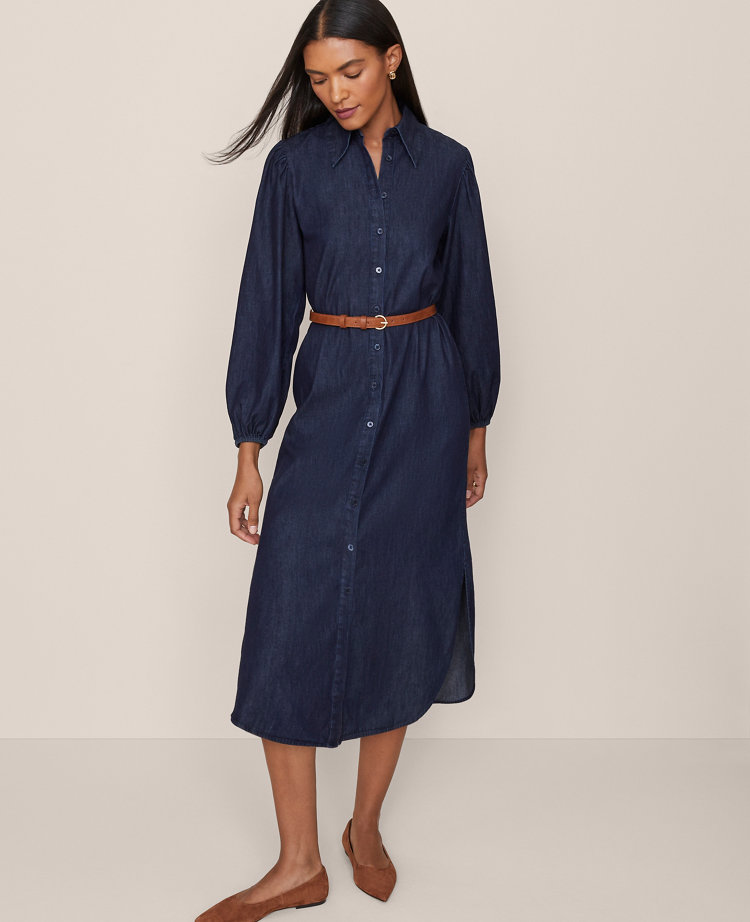 Ann Taylor Chambray Column Midi Dress In Blue