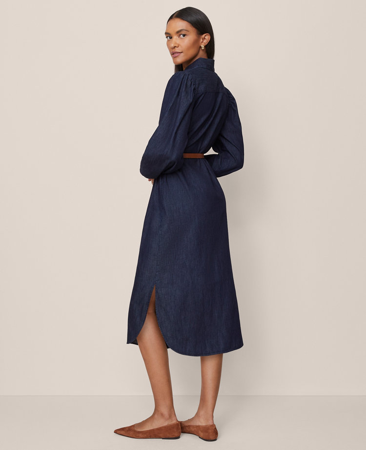 Ann Taylor Chambray Column Midi Dress In Blue