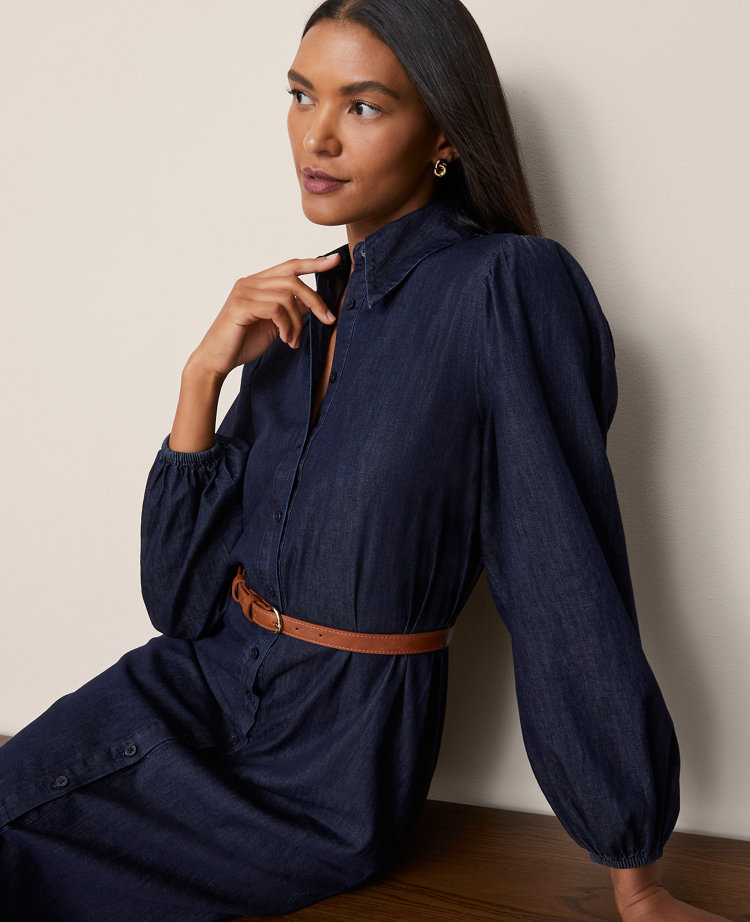 Ann Taylor Chambray Column Midi Dress In Blue