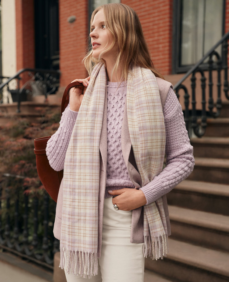 Ann Taylor Petite Weekend Collection Popcorn-stitch Cable Sweater In Purple