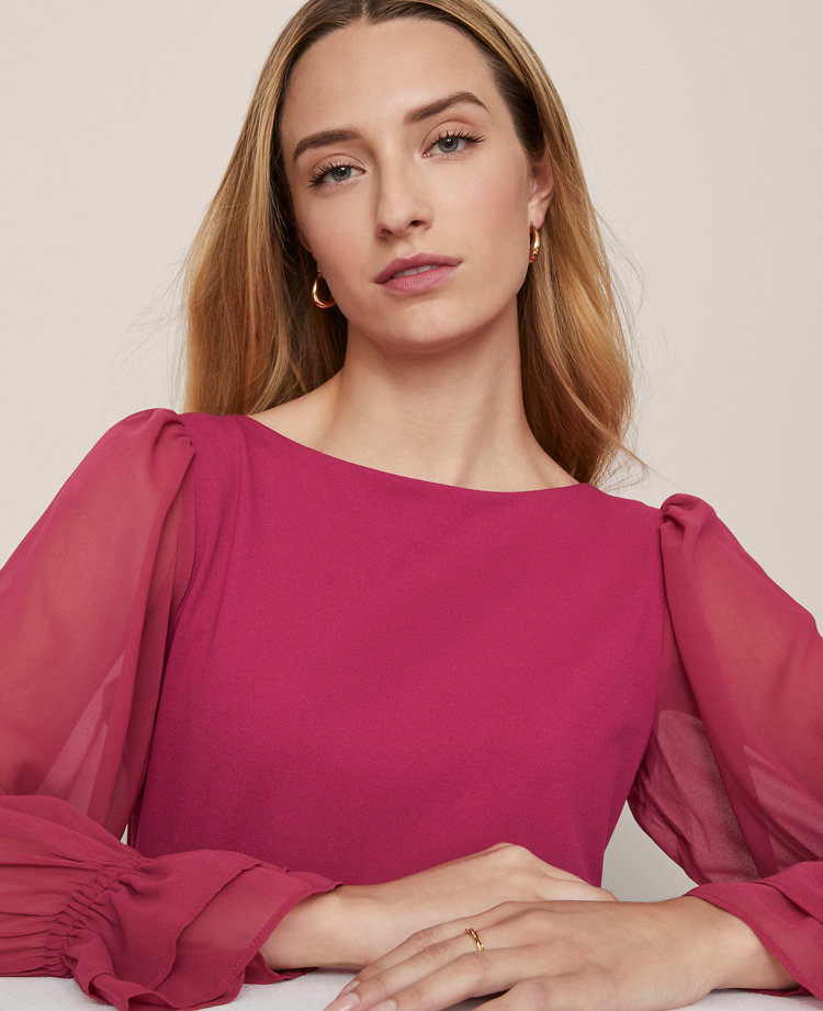 Petite Mixed Media Pleated Sleeve Top