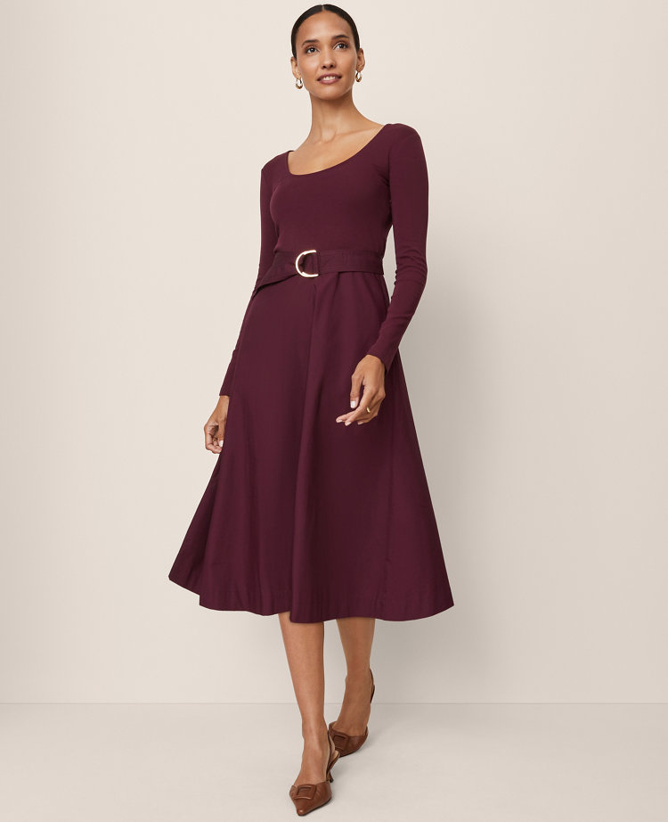 Petite Mixed Media Flare Midi Dress