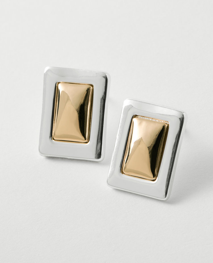 Mixed Metal Rectangle Stud Earrings