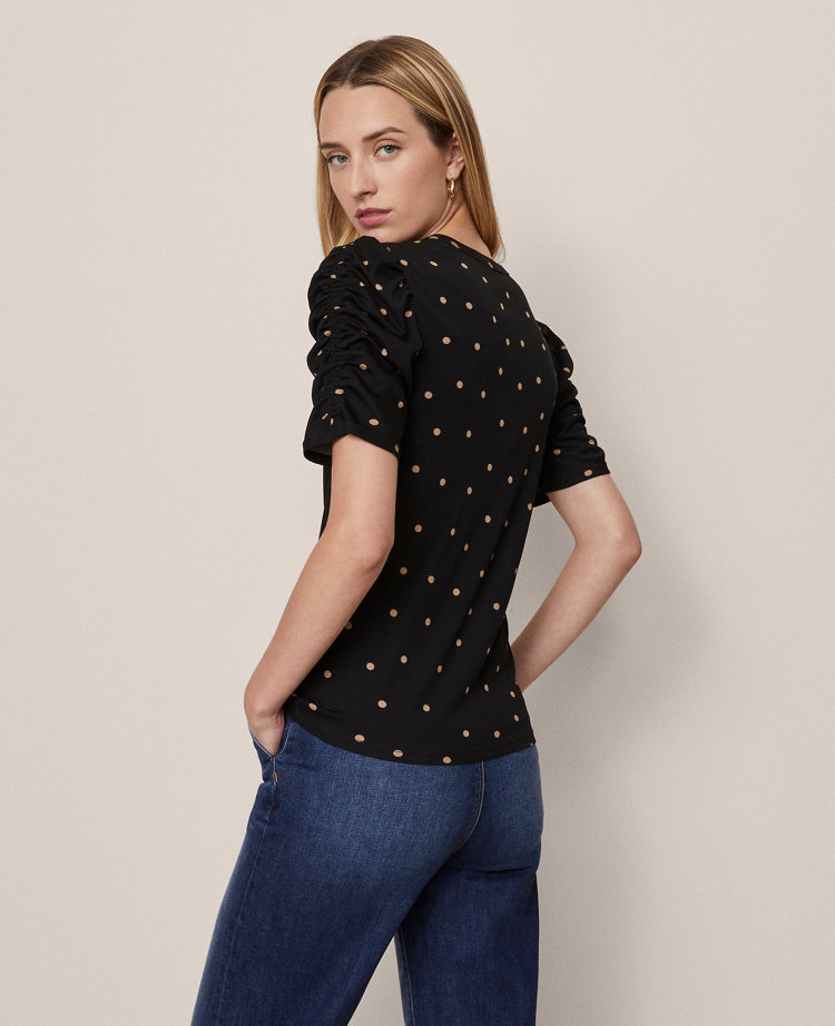 Dotted Shirred Sleeve Top