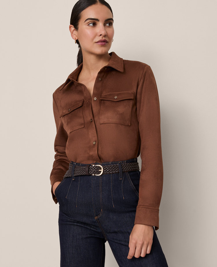 Petite Faux Suede Pocket Shirt