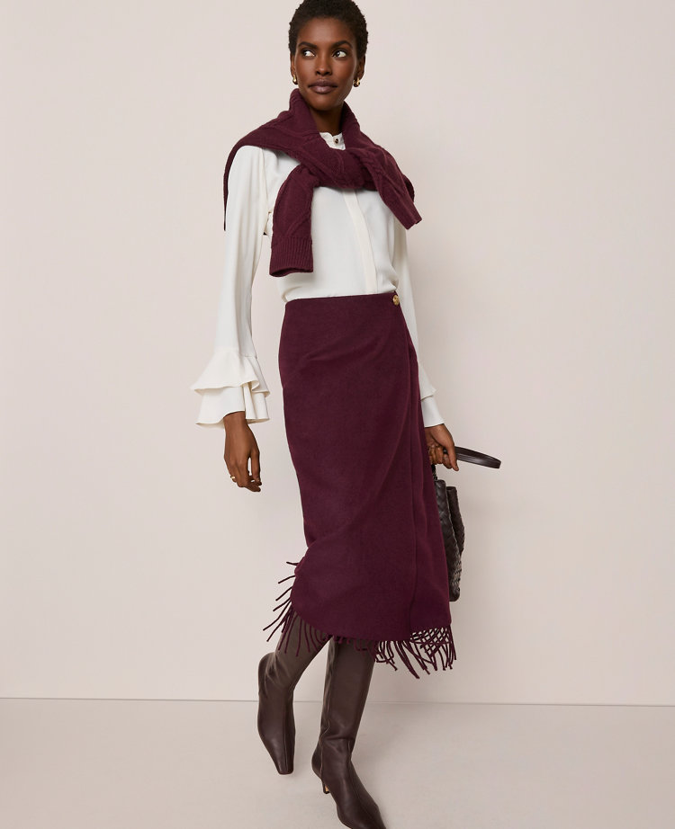 Fringe Midi Wrap Skirt
