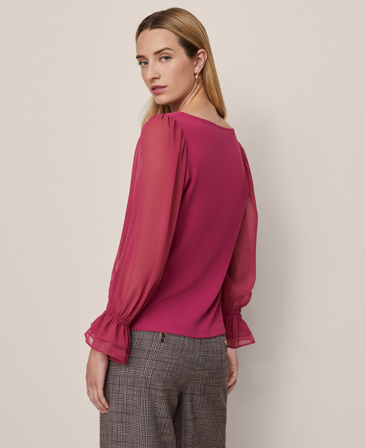 Chiffon Sleeve Boatneck Top