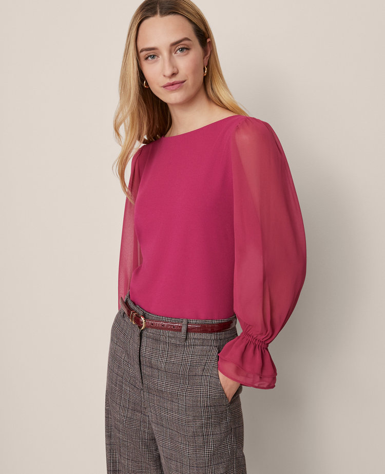 Chiffon Sleeve Boatneck Top