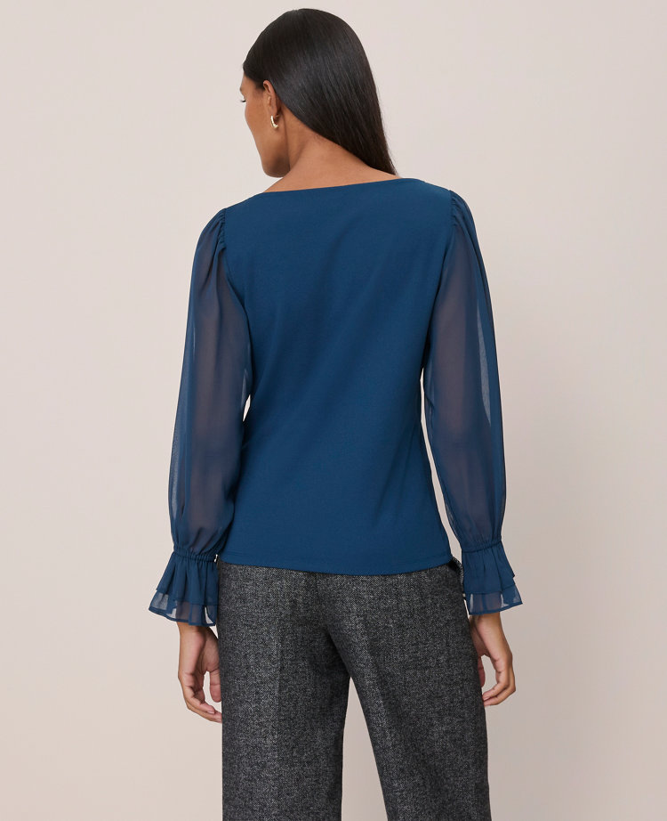 Mixed Media Pleated Sleeve Top