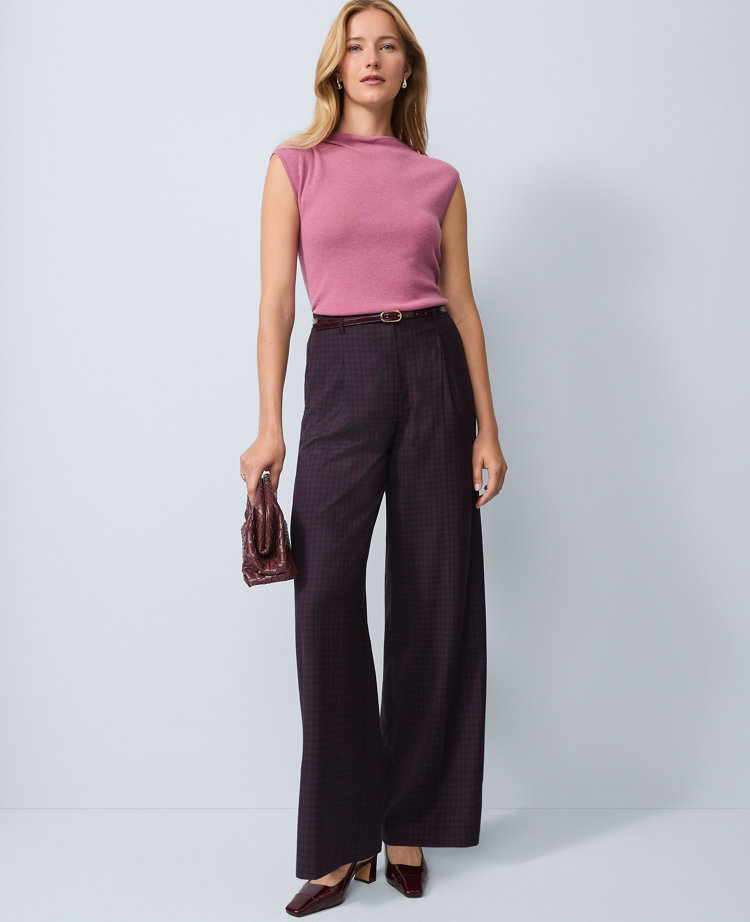 Ann Taylor Studio Collection Belted Pleated Wide-leg Pant In Purple