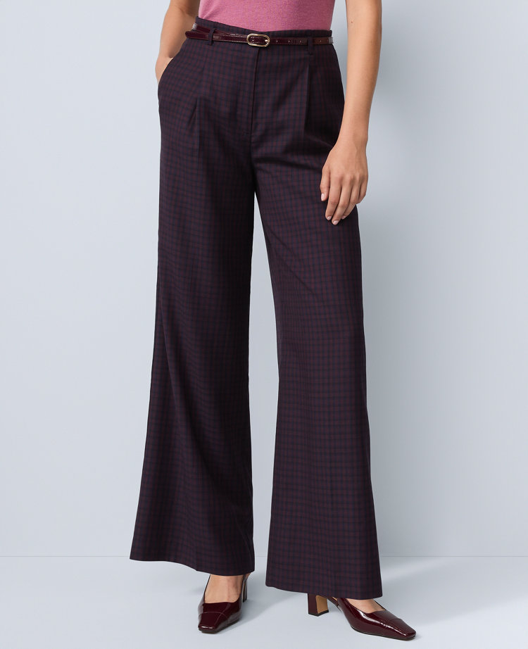 Studio Collection Belted Pleated Wide-Leg Pant in Plaid