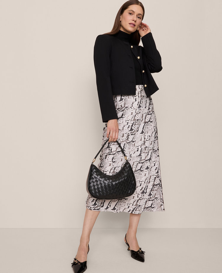 Snake Print Satin Bias Slip Skirt