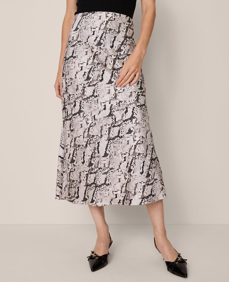 Snake Print Satin Bias Slip Skirt