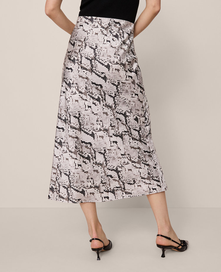 Ann Taylor Snake Print Satin Bias Slip Skirt Winter White Women's