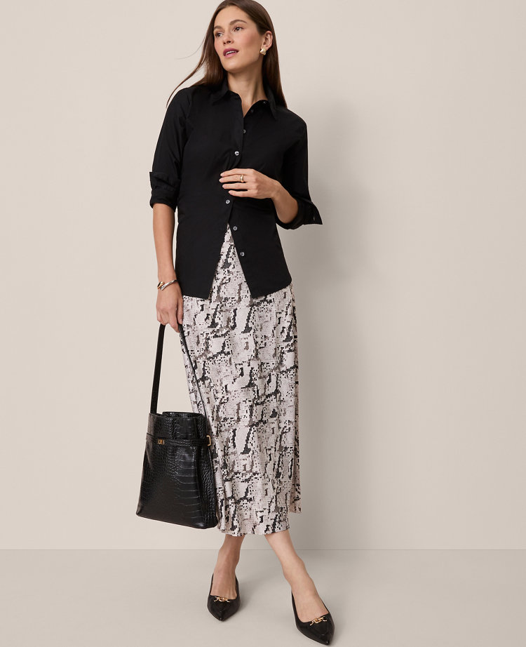 Snake Print Satin Bias Slip Skirt