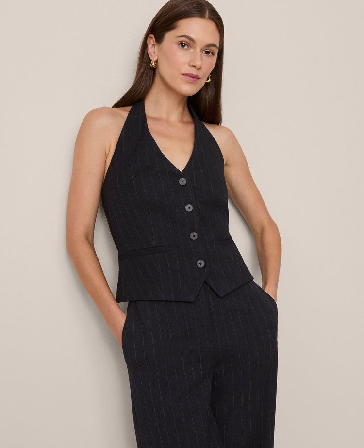The Halter Vest in Pinstripe Bi-Stretch