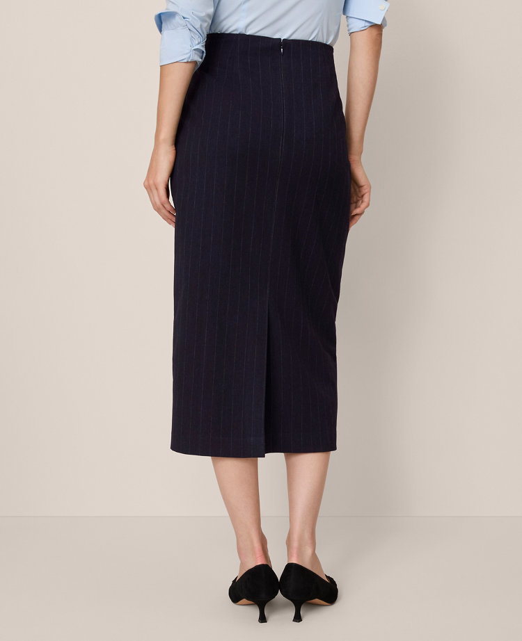 Belted Pinstriped Pencil Skirt