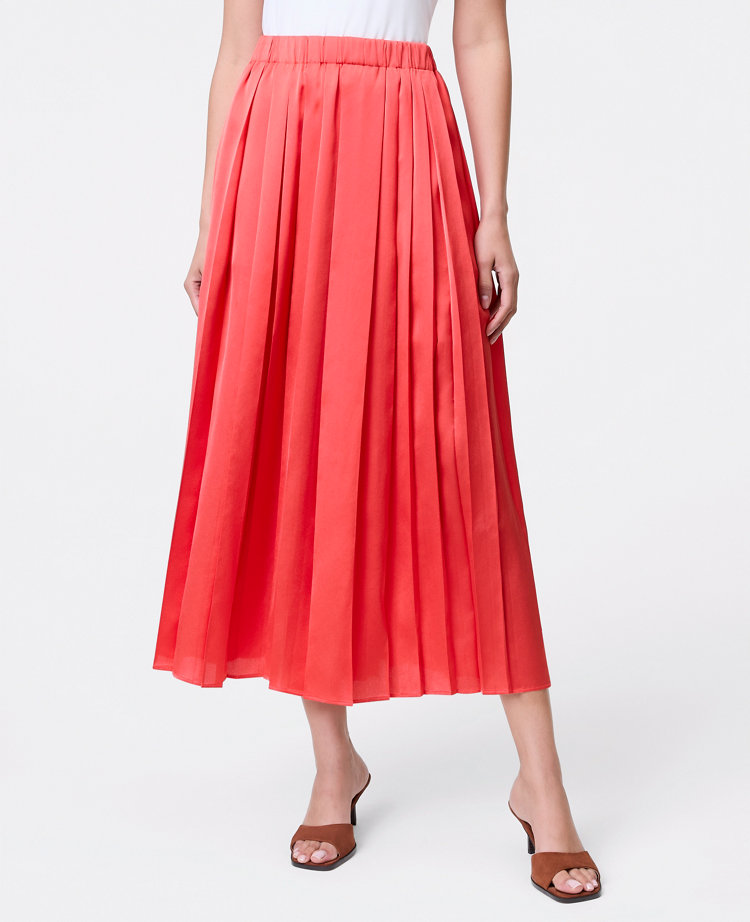 Satin Pleated Midi Skirt