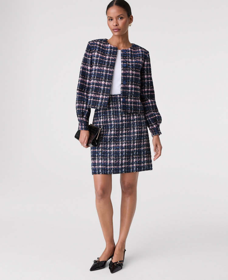 The Crew Neck Jacket in Plaid Tweed