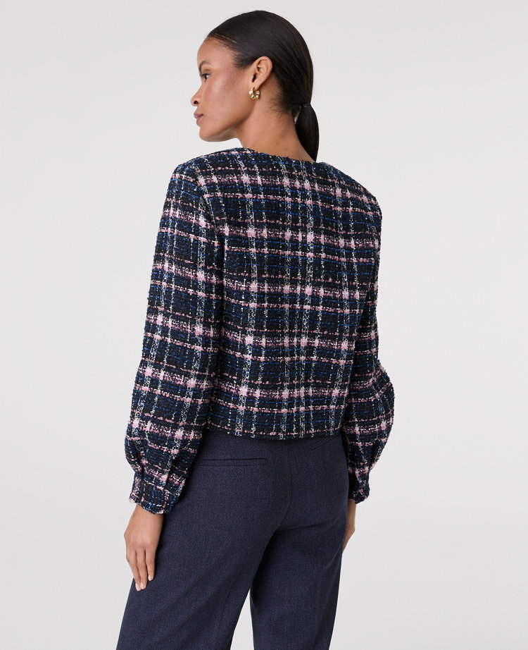 The Crew Neck Jacket in Plaid Tweed