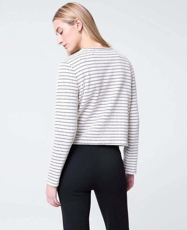 Ann Taylor Weekend Collection Striped Knit Jacket Ivory/Navy Multi Women's