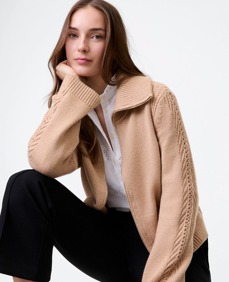 Ann Taylor Weekend Collection Contrast Stitch Sweater Jacket Women's