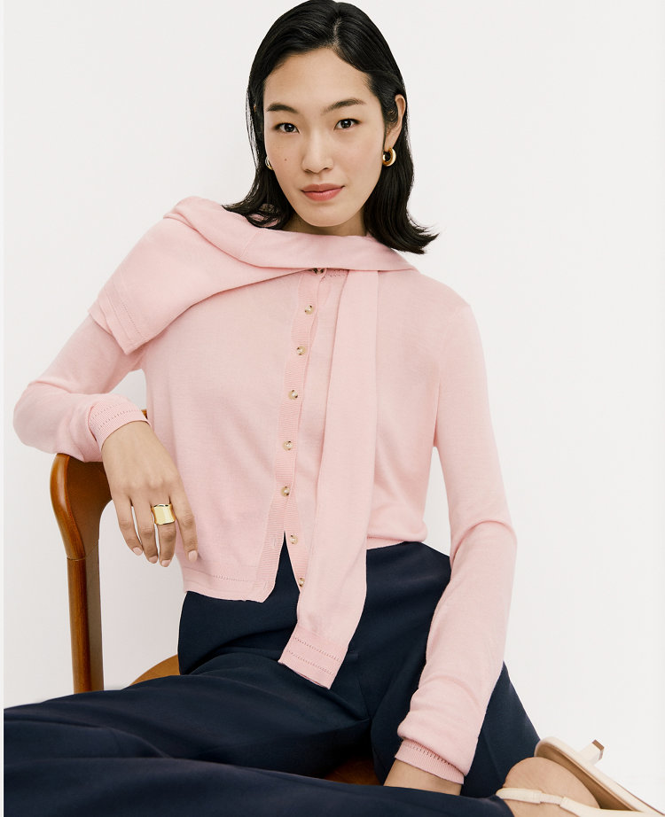 Pointelle Trim Cardigan