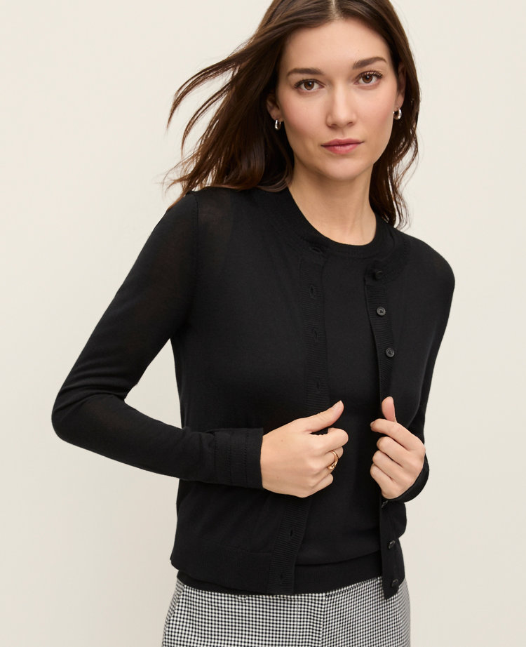 Pointelle Trim Cardigan