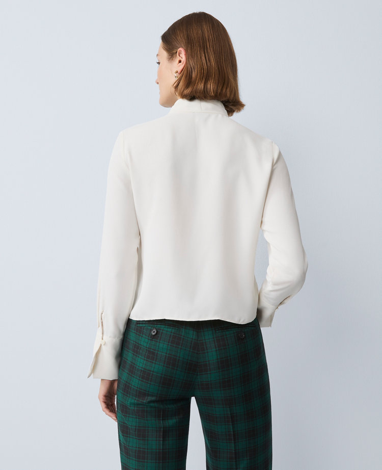 Ann Taylor Pleat Neck Blouse In White