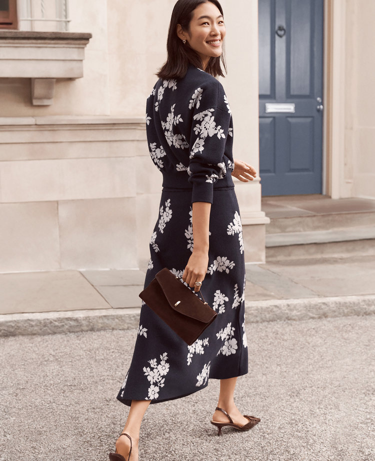 Floral Jacquard Midi Skirt