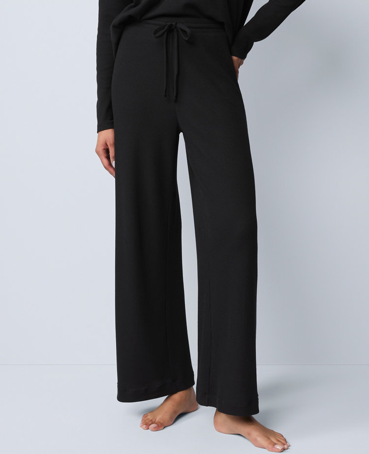 Ann Taylor Waffle Wide Leg Lounge Pants In Black