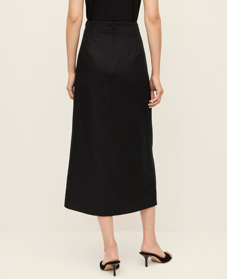 Lace Trim Linen Blend Midi Skirt