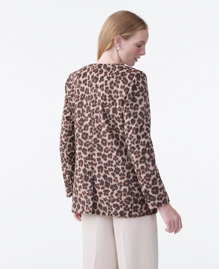 The Longline Collarless Blazer in Animal Print